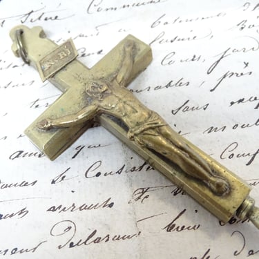 Antique French JUBILE 1826 Crucifix Reliquary, Bronze Cross Pendant, Vintage Religious Jubilee Holy Year 1826 Pope Leon XII 