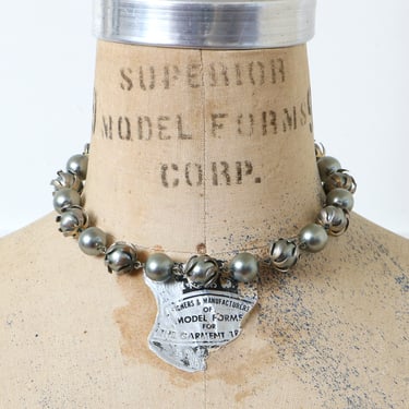 vintage 1950s gray & silver faux pearl necklace • adjustable beaded MCM choker 