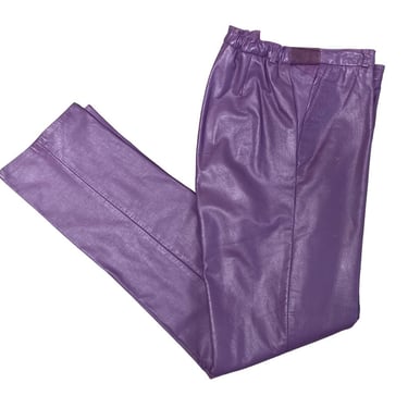 Vintage 1980s Purple Leather Pants, Tapered Leg Rockstar Style, Jota U. Cuero Argentina, 30-32 Inch Waist, VFG 