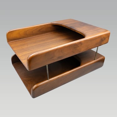 MCM Walnut Stacked Letter Trays | Vintage Mid Century Modern Desk Organizer 