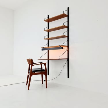 Midcentury Danish Teak Shelving Unit With Desk & light, by Poul Cadovius, 1960s 