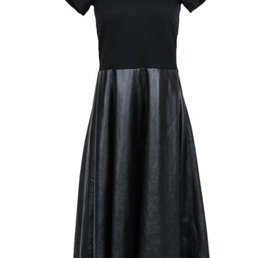 Lafayette 148 - Black Short Sleeve Midi Dress w/ Faux Leather Skirt Sz S