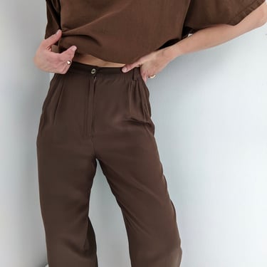 Vintage Cocoa Silk Pleated Trousers