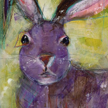 Original Art for the Imagination - Child's Room Decor - Art to Stimulate Imagination - Purple Hare - 9x12 art on paper - Ready to Frame 