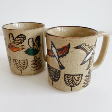 Pair of Bird Stoneware Mugs made in Japan