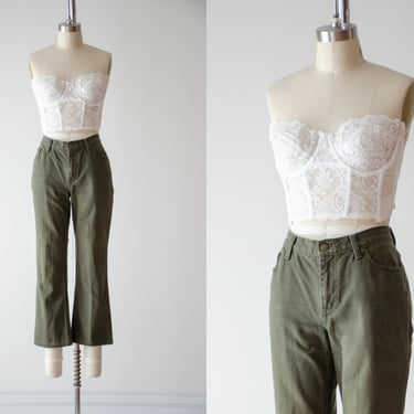 olive green jeans | 90s y2k vintage dark green mid rise flared cropped jeans 
