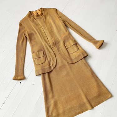 1970s Gold Metallic Dress + Matching Jacket 