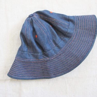 Vintage 70s Dark Blue Denim Bucket Hat Small - Gender Neutral 