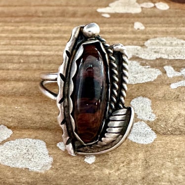 DEEP LOVE Handmade Large Oval Ring Sterling Silver, Mahogany Obsidian | Native American Style Jewelry Southwestern | Size 7 
