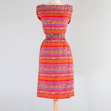 Fabulous 1960's POP of Color Lightweight Wool Occasion Dress / Small