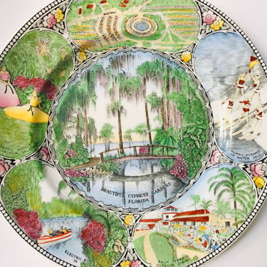 Vintage Cypress Gardens Plate By Old Staffordshire, Past Florida Landmarks, Travel Plates, Tourist Traps, Florida gardens, Winter Haven 