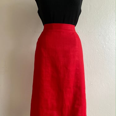 vintage cherry red linen Saint Laurent pencil skirt 