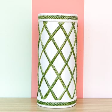 Italian Green and White Faux Bamboo Umbrella Stand
