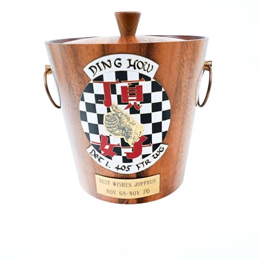 Vintage KINC Teak Wood Aluminum Lined Ice Bucket Japan Ding How 