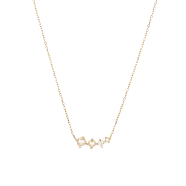 Graduated Pearl + Diamond Curve Necklace