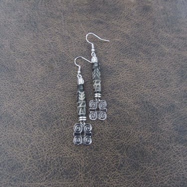 Silver adinkra symbol Afrocentric African earrings, bold statement bone  primitive exotic earrings, strength dwennimmen 