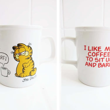 Vintage 80s Garfield Coffee Mug - I Like My Coffee To Sit Up and Bark - Gift For Best Friend Coffee Lover 