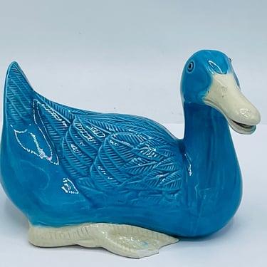 Vintage Chinese Duck Statue Turquoise Glaze Mid Century 