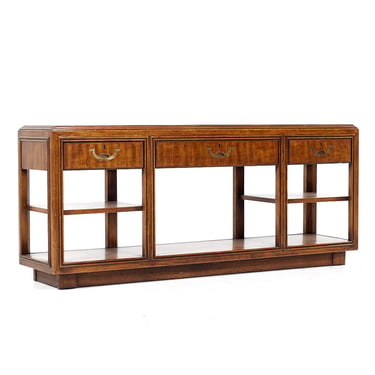 Drexel Campaign Pecan and Brass Console Sofa Table 