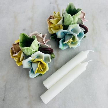 Vintage Floral Porcelain Candle Holder Capodimonte style sold as pair great for centrepiece, dining table or shelf, vintage home decor gift 