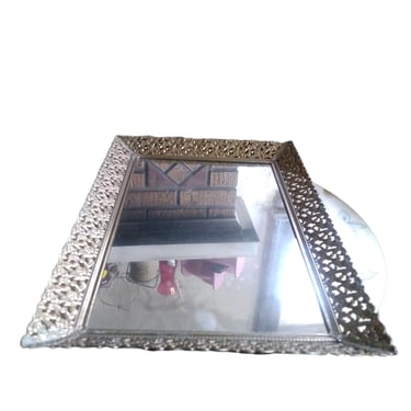 VINTAGE Large Mirrored Brass Vanity Tray// Bedroom Decor 