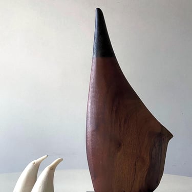 Vintage American Black Walnut Carved Vessel Vase Circa 1960's 