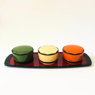 Set of 3 Colorful Japanese Lacquerware Boxes on Tray 
