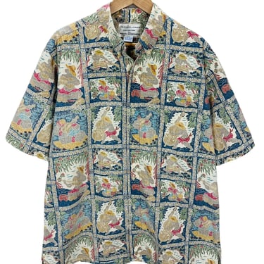 Vtg Reyn Spooner Dietrich Varez Pacific Islander Music Print Hawaiian Shirt XL