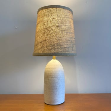 White Craquelle Glaze Studio Pottery Lamp w/ Jute Shade