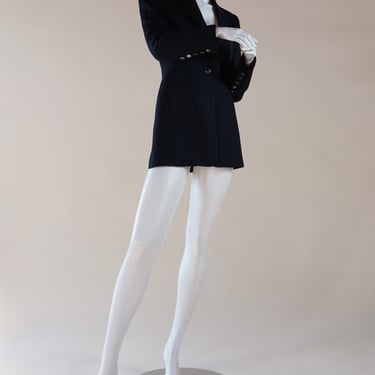 Claude Montana slim cut black blazer with silver buttons - vintage 1980s 1990s designer jacket 