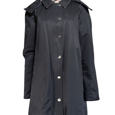 Burberry - Black Button Front Hooded Trench Coat Sz 14