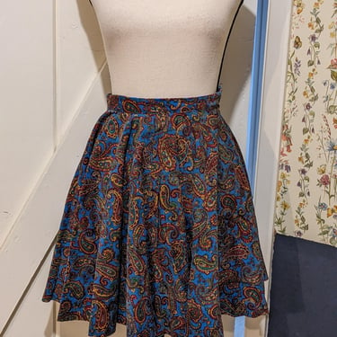 Vintage 70s Corduroy Blue Paisley Skirt 