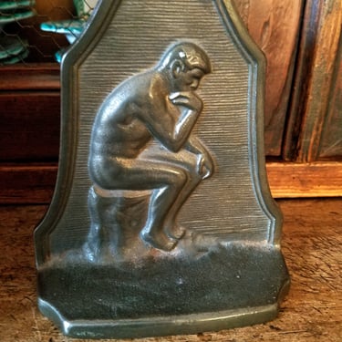 The Thinker Bookends Cast Iron Connecticut Foundry COPR 1929~Antique Bookends~Study/Living Room Decor~Gifts for Him~ewelsandMetals 