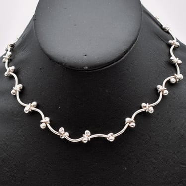 90's sterling curved bars & balls Modernist necklace, heavy Avant Garde Mexico 925 silver choker 