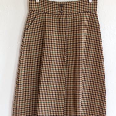 1970s High-Rise Preppy Skirt - Jones New York Brown Checkered Plaid - Mid-Length 