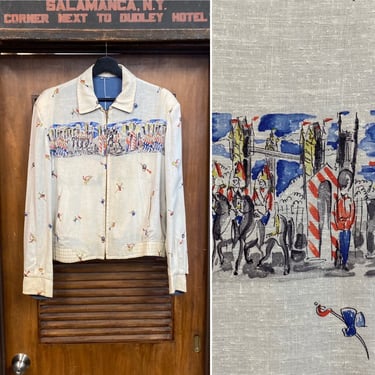 Vintage 1950’s Original King’s Guard London British Design Nub Rayon Rockabilly Jacket, Reversible, Rare Print, 50’s Vintage Clothing 