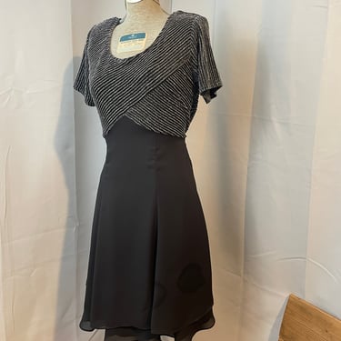 Babydoll Black and Silver 90s Y2K Mini Dress Formal Metallic Petite 6 M 