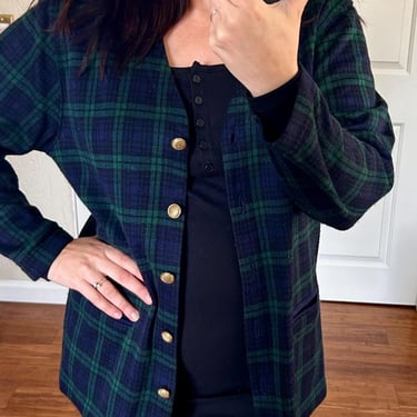 Eccobay plaid blue and green button-up sweater cardigan 