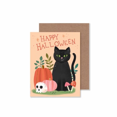 Black Cat With Pumpkins Notecard/ 4.25