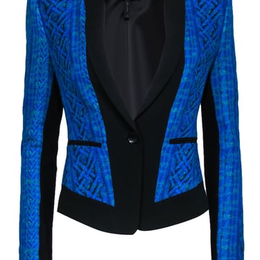 BCBG Max Azria - Cobalt Blue & Black Printed Blazer Sz XXS