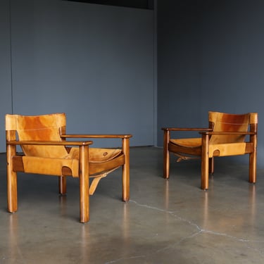 Karin Mobring 'Natura' Saddle Leather & Pine Lounge Chairs for IKEA, circa 1970