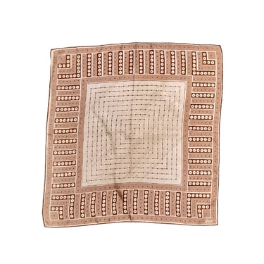 Vintage 1950s VERA Silk Scarf, 50s Brown and Beige Geometric Pattern Square 18