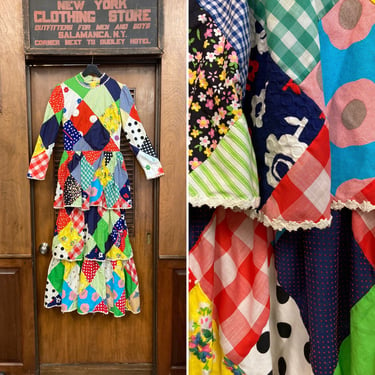 Vintage 1960’s Mod Krazy Patchwork Layered Pop Art Dress, Vintage Patchwork, 1960’s, 1970’s, Mod Dress, Maxi Dress, Pop Art, Colorful 