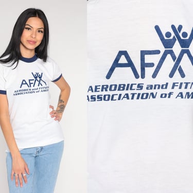 AFAA Aerobics Shirt Athletics and Fitness Association of America Ringer Tee 80s T Shirt Gym Fitness Top Workout 1980s Vintage Small Medium 