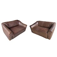 Pair of Brown Leather de Sede Loveseats, Switzerland, 1970’s