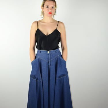 Vintage 70s 80s Denim Skirt / Vintage Long Circle Skirt / 1980s Vintage Denim Skirt / 1970s Long Skirt / Small Medium / Western Boho Hippie 