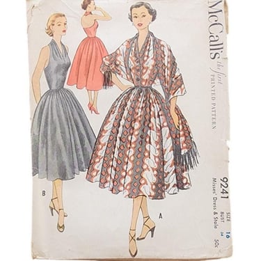 Vintage 50s Sewing Pattern ORIGINAL: Dress & Stole Shawl Scarf McCalls 9241 