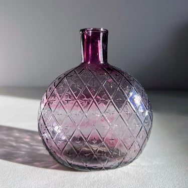 Antique Quilted Purple Amethyst Glass Hand Blown Flask Bottle American 