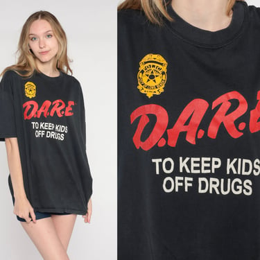 DARE Shirt 90s Drug Shirt Keep Kids Off Drugs Long Beach California T-Shirt Straight Edge Party Rave Black Vintage 1990s Mens Extra Large xl 