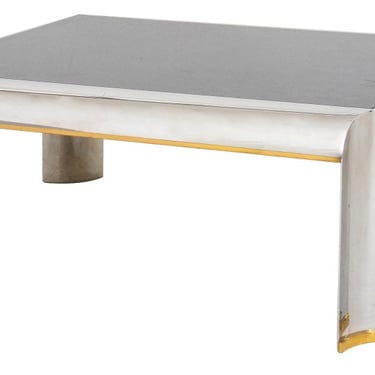 Karl Springer Style Chrome Marble Top Coffee Table